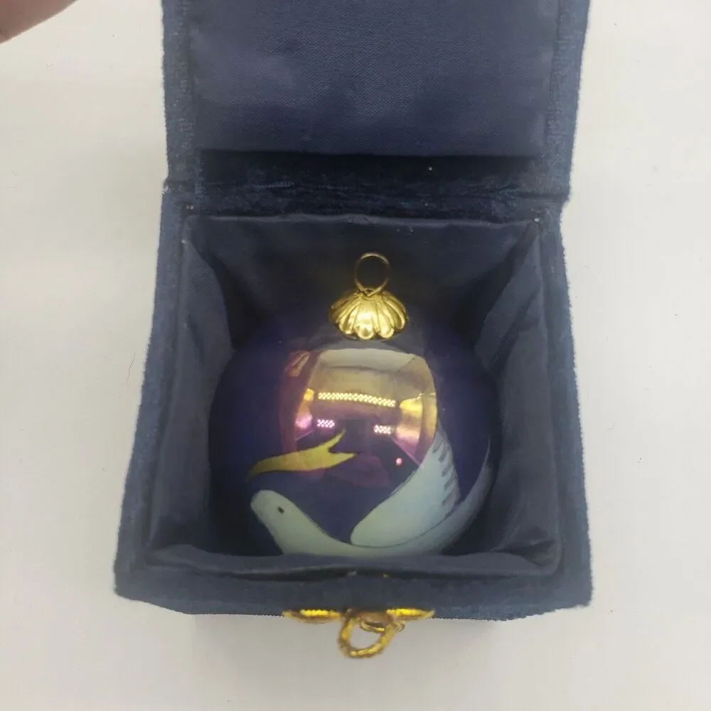 VTG Li Bien Glass Reverse Hand Painted Christmas Ornament Dove Olive Branch 2001